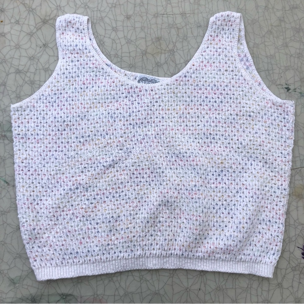 SOLD Vintage 90s The Villager White & Rainbow Knit Tank Top Sweater, Y2K - Picture 2 of 7